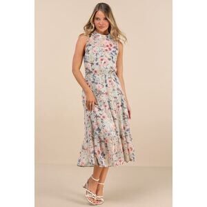Lulus In My Dreams Sage Floral Print Midi Dress Green - Size S
